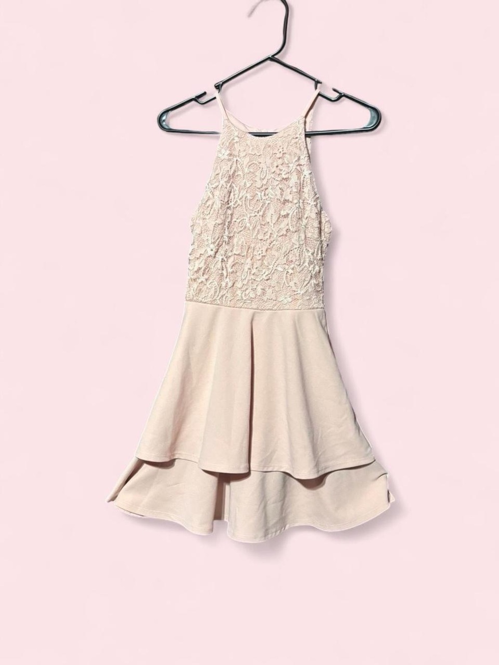Girls' Lace Halter Party Dress in Blush